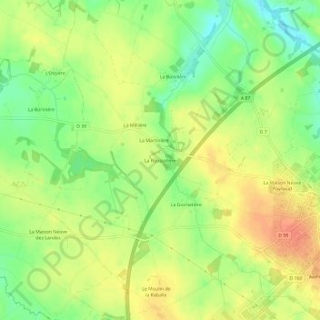 Mapa topográfico La Rousselière, altitude, relevo