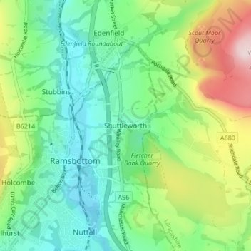 Mapa topográfico Shuttleworth, altitude, relevo