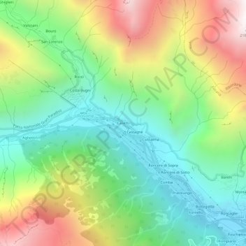 Mapa topográfico Casetti, altitude, relevo