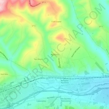 Mapa topográfico Ripattoni, altitude, relevo