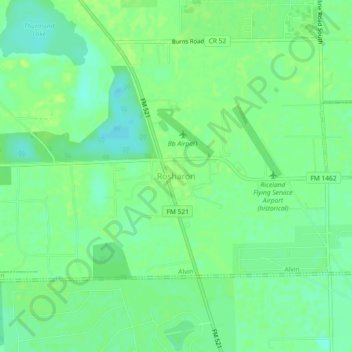 Mapa topográfico Rosharon, altitude, relevo