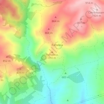 Mapa topográfico Fortaleza, altitude, relevo