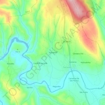 Mapa topográfico Ramalhal, altitude, relevo
