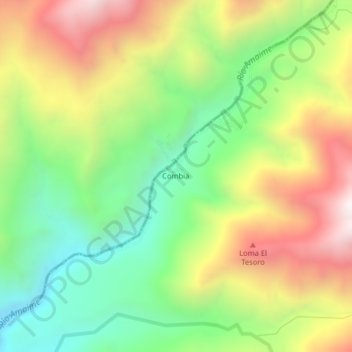 Mapa topográfico Combia, altitude, relevo
