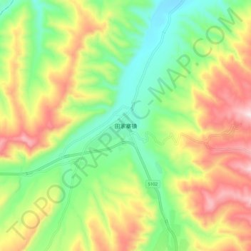 Mapa topográfico 田家寨镇, altitude, relevo