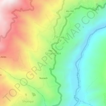 Mapa topográfico Cruzpampa, altitude, relevo