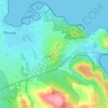 Mapa topográfico Puig Sec, altitude, relevo