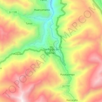 Mapa topográfico Santiago de Comas, altitude, relevo