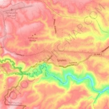 Mapa topográfico Ipiales, altitude, relevo