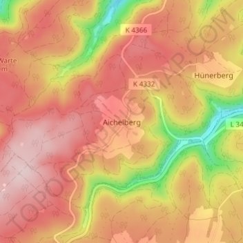 Mapa topográfico Aichelberg, altitude, relevo