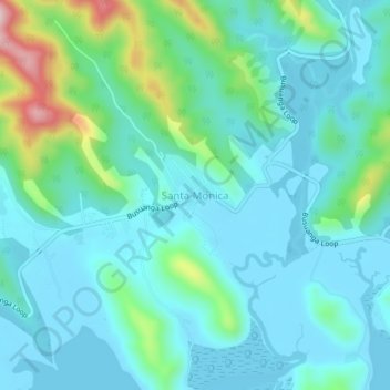 Mapa topográfico Santa Monica, altitude, relevo