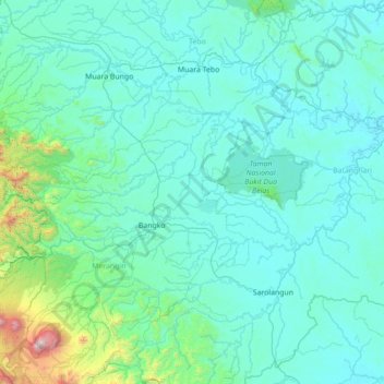 Mapa topográfico Tabir Selatan, altitude, relevo