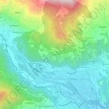 Mapa topográfico Ronchi Inferiore, altitude, relevo