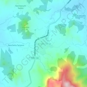 Mapa topográfico Calzada Larga, altitude, relevo