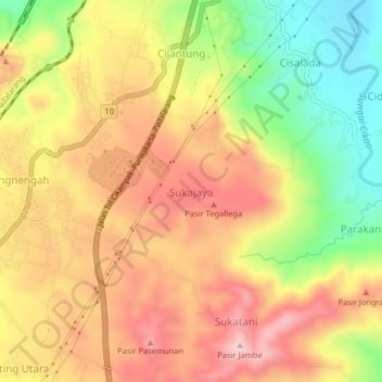 Mapa topográfico Sukajaya, altitude, relevo