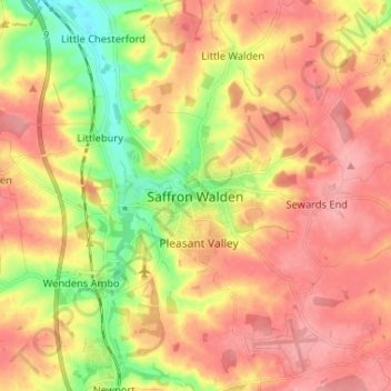 Mapa topográfico Saffron Walden, altitude, relevo