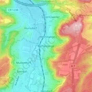 Mapa topográfico Bofferdingen, altitude, relevo