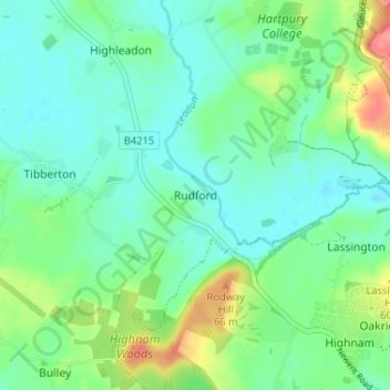 Mapa topográfico Rudford, altitude, relevo