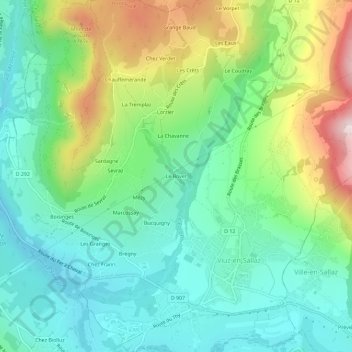 Mapa topográfico Le Bovet, altitude, relevo