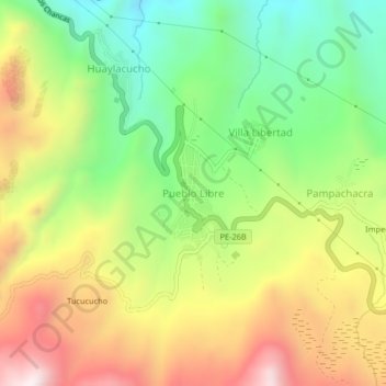 Mapa topográfico Pueblo Libre, altitude, relevo