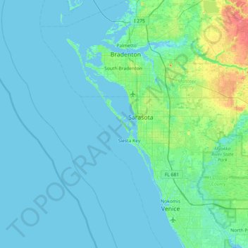 Mapa topográfico Saint Armands Key, altitude, relevo