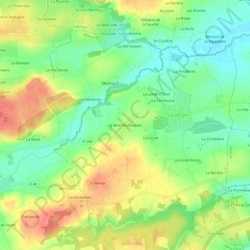 Mapa topográfico Le Breil Monbusson, altitude, relevo