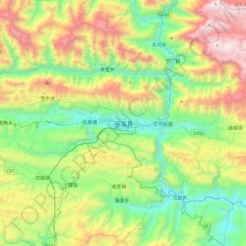 Mapa topográfico 巫溪县, altitude, relevo