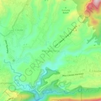 Mapa topográfico Wangunharja, altitude, relevo