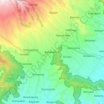 Mapa topográfico Kaliangkrik, altitude, relevo