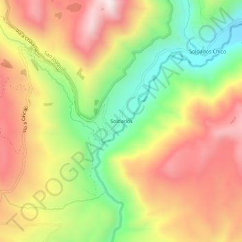Mapa topográfico Soldados, altitude, relevo