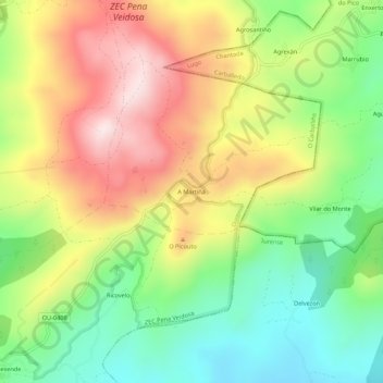 Mapa topográfico A Martiñá, altitude, relevo