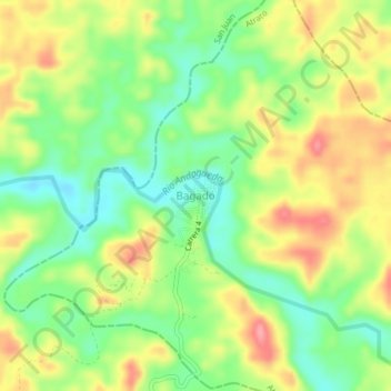 Mapa topográfico Bagadó, altitude, relevo