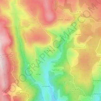 Mapa topográfico Montcodiol, altitude, relevo