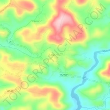 Mapa topográfico Kanathur, altitude, relevo