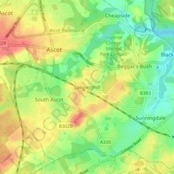 Mapa topográfico Sunninghill, altitude, relevo