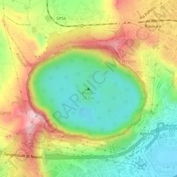 Mapa topográfico Astroni, altitude, relevo