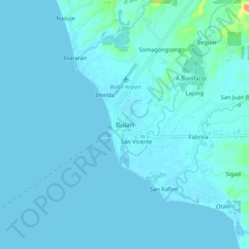 Mapa topográfico Bulan, altitude, relevo