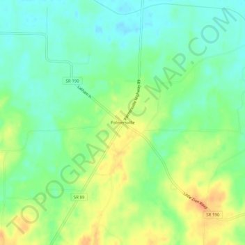 Mapa topográfico Palmersville, altitude, relevo