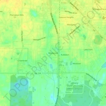 Mapa topográfico Westwood, altitude, relevo