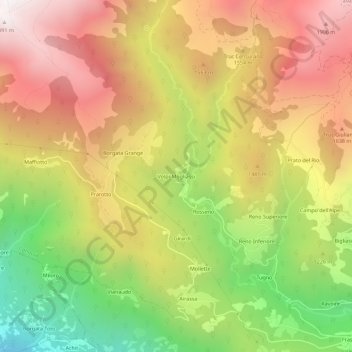 Mapa topográfico Volpi-Mogliassi, altitude, relevo