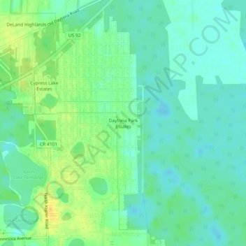 Mapa topográfico Daytona Park Estates, altitude, relevo