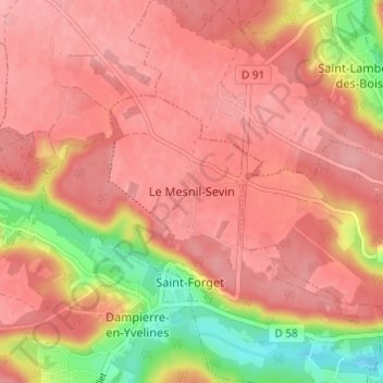 Mapa topográfico Le Mesnil-Sevin, altitude, relevo
