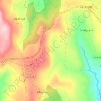 Mapa topográfico Sete Fontes, altitude, relevo
