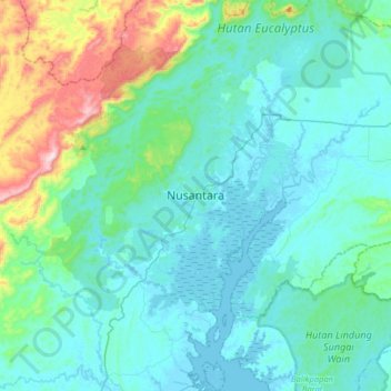 Mapa topográfico Nusantara, altitude, relevo