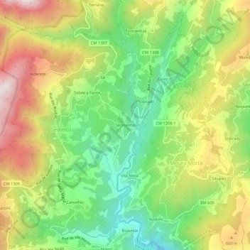 Mapa topográfico Sermanha, altitude, relevo
