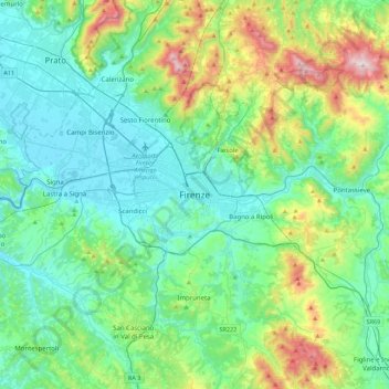 Mapa topográfico Florenz, altitude, relevo
