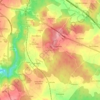Mapa topográfico Santa Mariña, altitude, relevo