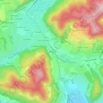 Mapa topográfico Le Fagot, altitude, relevo