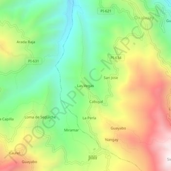 Mapa topográfico Las Vegas, altitude, relevo