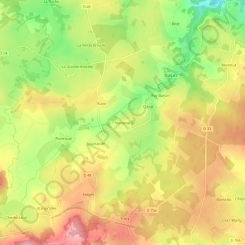 Mapa topográfico Ventenat, altitude, relevo